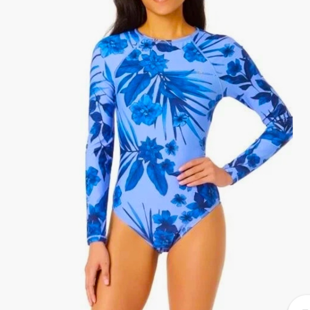 HURLEY Blue Floral Long Sleeve One Piece Surfsuit ~ NWT